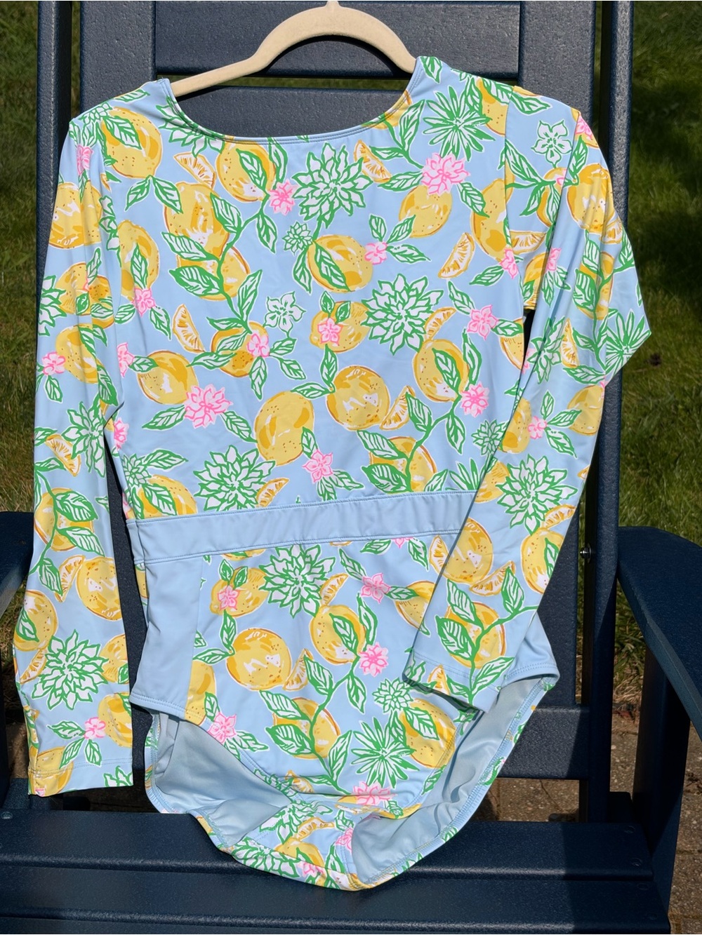 Lilly Pulitzer Light Blue Lemon Floral Long-Sleeve One-Piece Jesper Rashguard